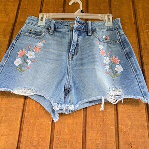 Time And‎ Tru Womens cottagecore High Rise Embroidered Denim Shorts Size 2